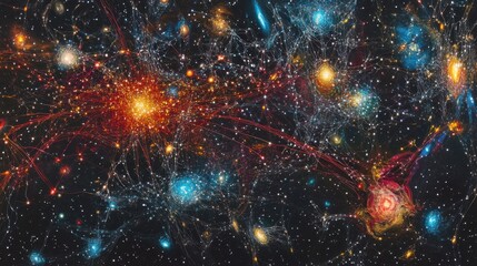 Poster - Colorful deep-space exploration revealing cosmic structures and vibrant celestial bodies in a vast universe