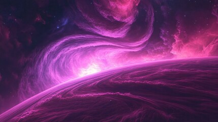 Poster - Illustration of a vibrant exoplanet showcasing swirling gases and vibrant colors in deep space