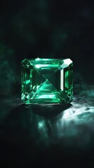 Poster - Rich green emerald gemstone showcases exquisite hues and exceptional clarity on dark background