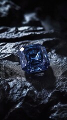 Poster - Radiant blue sapphire shines brilliantly against a dark textured background, showcasing its elegance and allure in a captivating display