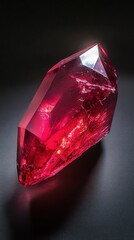 Poster - Intense red polished ruby resting on a dark surface reflecting light