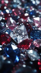 Poster - Discovering a dazzling collection of diamonds and vibrant rubies and sapphires nestled together in a sparkling display of luxury