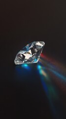Poster - Perfectly cut diamond reflects vibrant colors on a dark surface in an artistic arrangement showcasing its brilliance