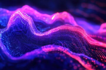 abstract data visualization flowing neon waves digital landscape