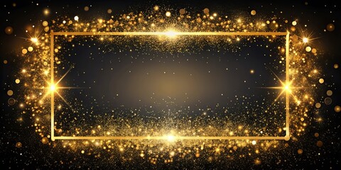 Wall Mural - Golden Glitter Frame with Sparkling Lights and Dark Background