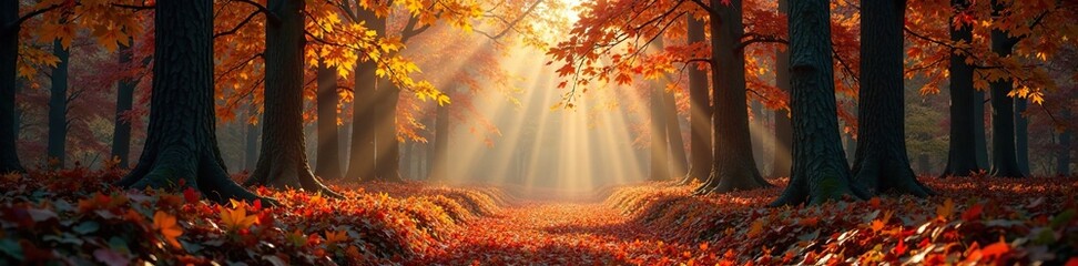 Wall Mural - autumn forest scenery with a sense of nostalgia, autumn colors, nostalgic atmosphere