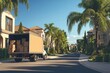 © khalid_spk - Moving truck cardboard boxes suburban neighborhood