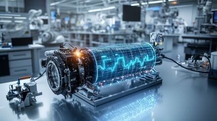 Aufkleber - Testing a futuristic electric vehicle battery in a clean lab environment scientific innovation and advanced technology