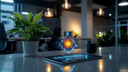 Fototapete - Clean energy investment growth modern office space digital visualization high-tech environment futuristic concept