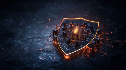 Fototapete - Digital shield symbol protecting network infrastructure cybersecurity environment futuristic concept high-tech viewpoint