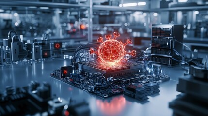 Fototapete - Quantum computer innovation tech lab digital illustration futuristic environment close-up view cybersecurity concept
