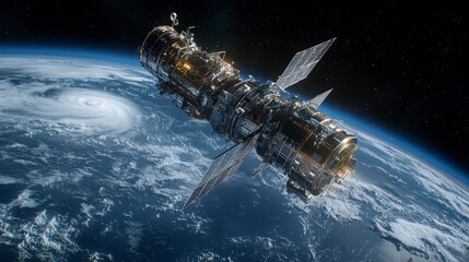 Leinwandbilder - High-tech satellite orbiting earth capturing climate events space detail aerial view scientific innovation