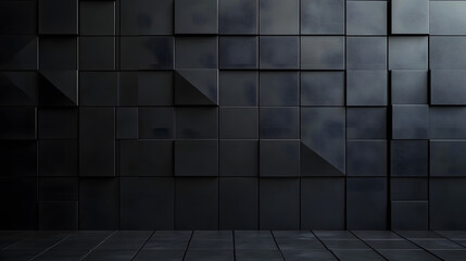 Wall Mural - polished tiles arranged to create a 3d wall. triangular, futuristic background formed from black blo