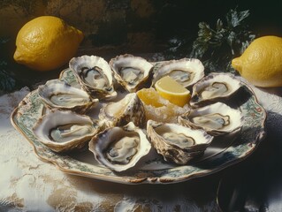 Sticker - Oysters on a Table with Lemons