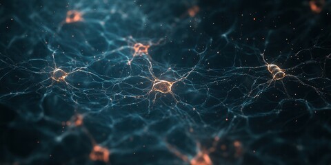 Fototapete - A close-up view of interconnected neurons, showcasing intricate networks that resemble a web of communication within the brain.