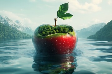 Wall Mural - gala apples with drops of water isolated on white background. Green apple falling into water, isolated on white background.ecotourism and consumption of natural and organic fruits. Concept harmony bet