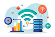 © Ifti Digital - A flat illustration depicting Wi-Fi setup alongside data installation, showcasing network development Set up Wi-Fi and flat illustration data installation.