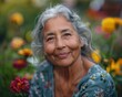 © sergio - A smiling older woman in a garden. AI.