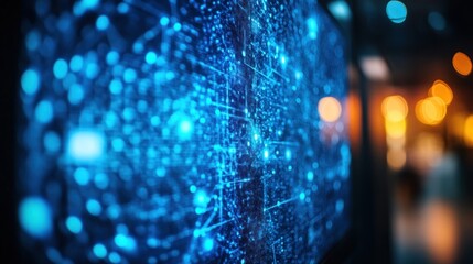 Canvas Print - abstract blue digital network data visualization on a screen at night.