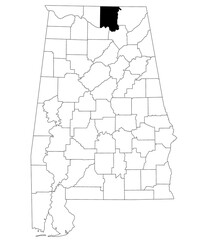  Map of Madison County in Alabama state on white backround. single County map highlighted by black color on Alabama map. UNITED STATES, US