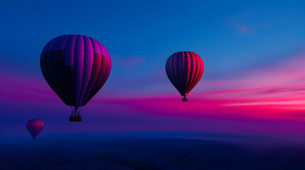  Hot air balloons soaring across a vibrant sunset sky, creating a breathtaking travel experience