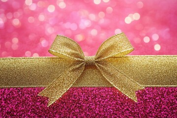 Wall Mural - Pink Background Gold Ribbon