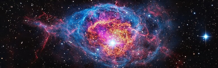 Poster - Close-up view of a breathtaking supernova displaying brilliant colors and cosmic details in the vast universe