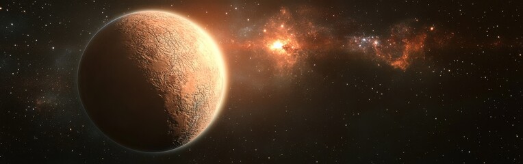 Poster - Artistic representation of an exoplanet surrounded by cosmic phenomena in distant galaxy