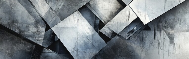 Poster - Abstract composition of overlapping geometric shapes in monochrome tones creates a striking visual experience