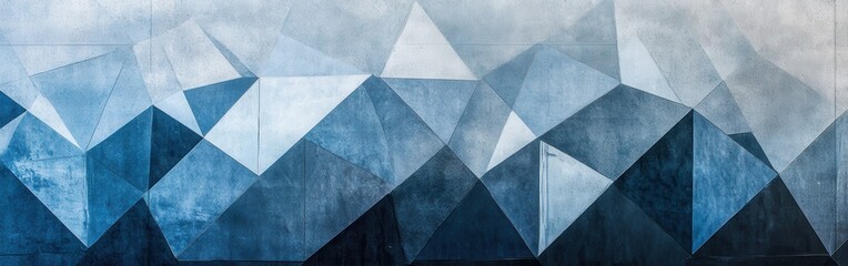 Poster - Sleek geometric design of blue and gray facets creating an abstract mountain landscape