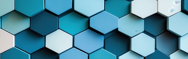 Fototapete - Interconnected hexagons in varying shades of blue create a modern geometric pattern in an abstract design