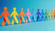 © Creative-Touch - A row of colorful paper cutout figures holding hands, symbolizing unity, diversity, teamwork, and community. The vibrant gradient background enhances the message of inclusivity and togetherness.