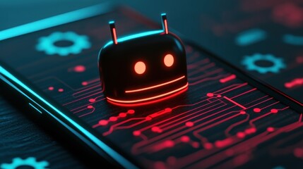 Aufkleber - Innovative ai robot interaction digital device 3d rendering futuristic environment close-up view