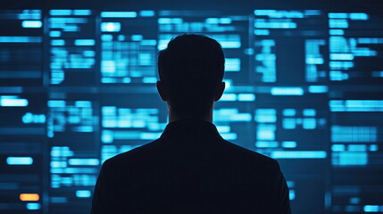 Leinwandbilder - Blur Background of Insights from technology screen displays in modern office digital environments overview