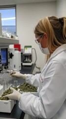 Poster - Researchers conducting analysis on cannabis samples in a modern laboratory