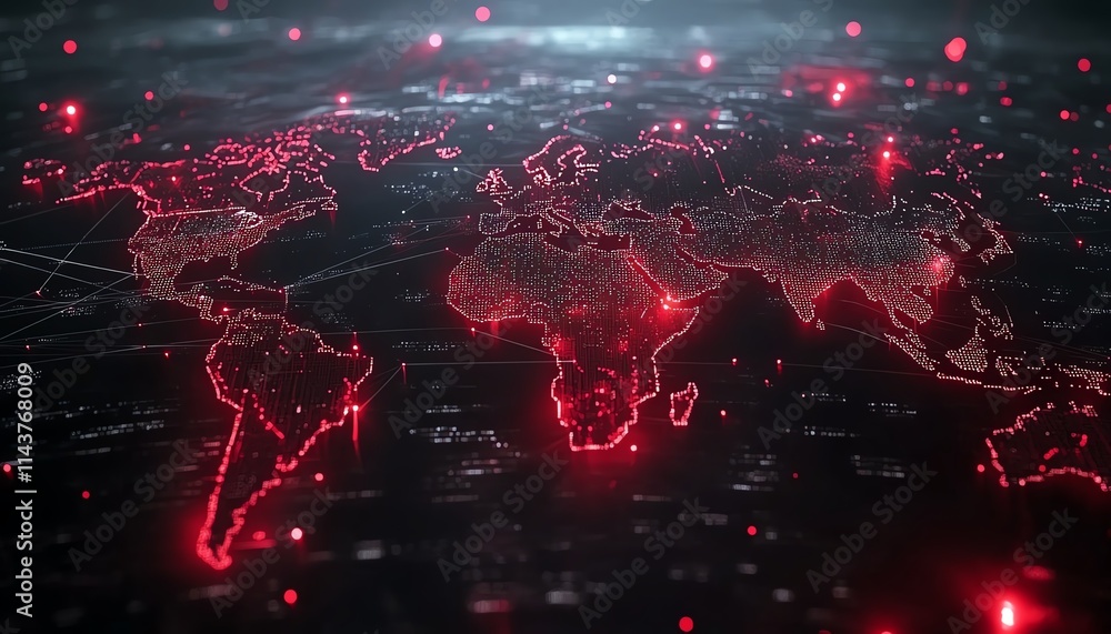 Map Data Transfer Line Global network representation in 3D, world map with interconnected ...