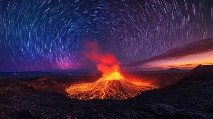 Volcanic Eruption Under a Starry Sky
