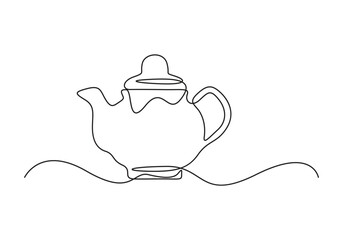 Wall Mural - Teapot cup single continuous line drawing style on a white background vector illustration