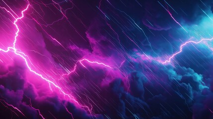 Wall Mural - A vibrant lightning storm with purple and blue hues illuminating dark clouds.