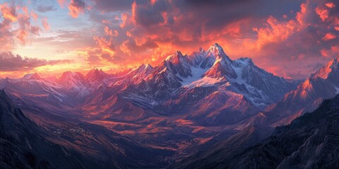 Wall Mural - Breathtaking sunrise illuminates the majestic mountains, creating a stunning backdrop that showcases the beauty of nature at dawn. This beautiful sunrise over mountains captures tranquility and