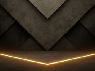 Wall Mural - 3D cement wall background with golden neon lights