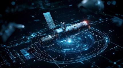 Fototapete - Satellite data monitoring system space digital interface high-tech environment futuristic viewpoint advanced concept