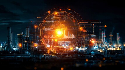 Poster - Dynamic financial insights unveiled market trends dashboard in industrial landscape at night
