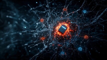 Poster - Securing data through glowing neural networks digital realm abstract visualization cybersecurity close-up technology insights