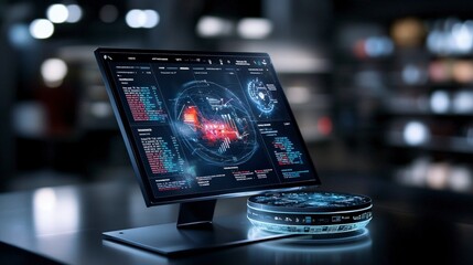 Aufkleber - Dynamic data visualization interface tech lab digital analytics futuristic environment close-up view minimalist concept
