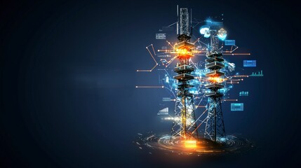 Fototapete - Data flow visualization technology sector infographic digital environment aerial view modern connectivity concepts