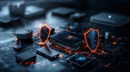 Fototapete - Cybersecurity innovations for iot devices in a modern tech hub a close-up on digital art and futuristic design