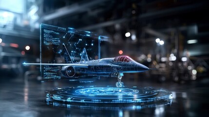 Poster - Innovative digital display of advanced military aircraft technology aerospace facility 3d visualization high-tech environment