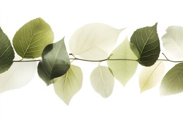 Wall Mural - Leaves of varying shades arranged in a delicate line against a light background showcasing nature's beauty and diversity