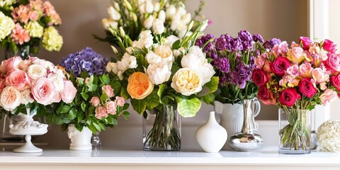 Aufkleber - Stunning arrangements of luxurious flowers create beautiful displays, showcasing a variety of expensive flower bunches that elevate any setting with their enchanting beauty.